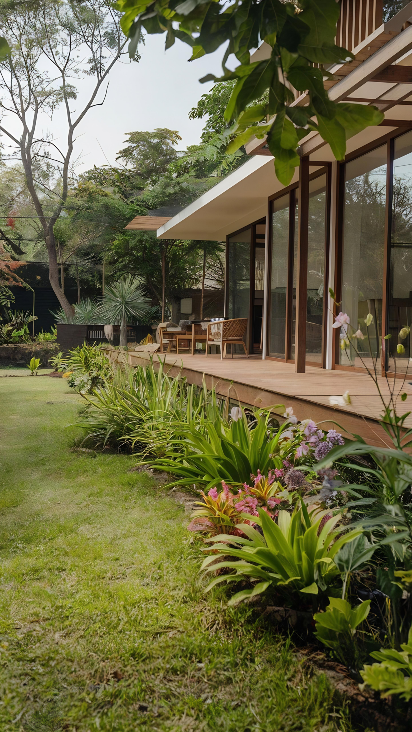 Home outdoor dining area with plants skylight 1 scaled
